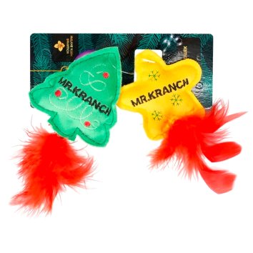 Mr. Kranch - Набор игрушек для кошек, ёлочка и звездочка, новогодняя плюшевые с кошачьей мятой и перышками 50 см