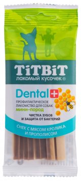 TiTBiT - Жевательный снек DENTAL+ Снек с мясом кролика для собак мини-пород (для мелких пород) 25гр