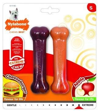 Nylabone - Косточка экстра-жесткая - 2 шт.: аромат чизбургер/яблоко), S