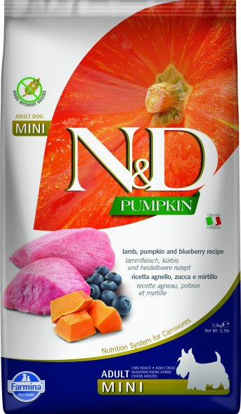 Farmina N&amp;amp;D Pumpkin - Сухой корм для мелких пород собак, Ягненок с Черникой и Тыквой