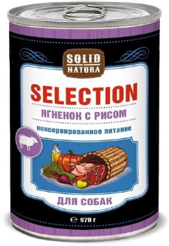 Solid Natura Selection - Корм консервированный для собак, Ягненок с рисом, 970г