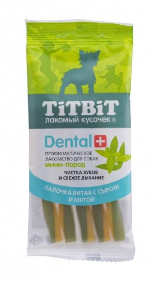 TitBit Dental+ - Жевательный снек, Палочка витая с сыром для собак мини-пород 30гр