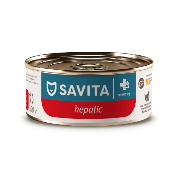 Savita Vet Hepatic - Ветеринарный диетический влажный корм для взрослых собак для поддержания функции печени, 100 г