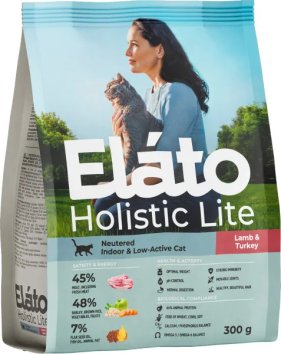 Elato Holistic Lite Adult Cat Neutered Indoor &amp;amp; Low - Active Cat - Сухой корм для взрослых кастрированных котов и стерилизованных кошек и малоактивных кошек, с ягнёнком и индейкой