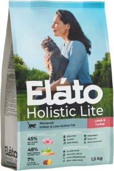 Elato Holistic Lite Adult Cat Neutered Indoor &amp;amp; Low - Active Cat - Сухой корм для взрослых кастрированных котов и стерилизованных кошек и малоактивных кошек, с ягнёнком и индейкой