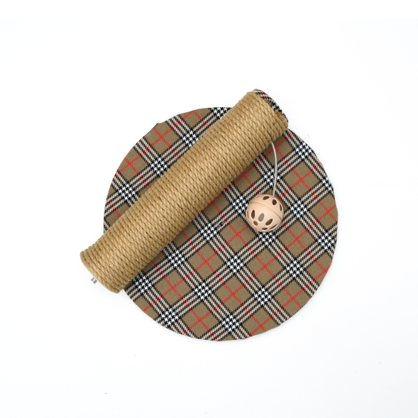 PetSHOP - Когтеточка-столбик, в клетку с шариком 29x29x32 см джут, ткань рогожка