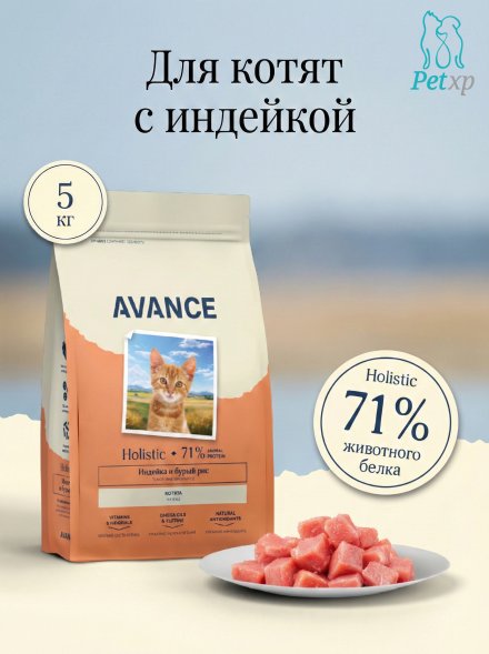 Avance Kitten - Полнорационный сухой корм для котят, с Индейкой и Бурым Рисом