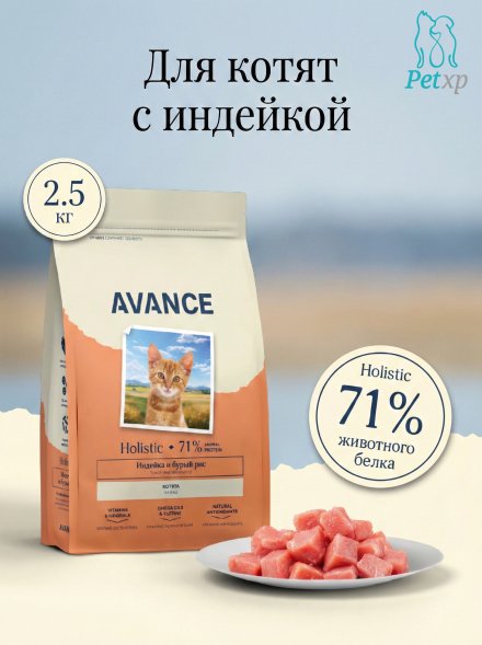 Avance Kitten - Полнорационный сухой корм для котят, с Индейкой и Бурым Рисом
