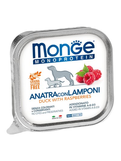 Monge Monoprotein (Монопротеин) - Консервы для собак паштет из утки с малиной 150 г
