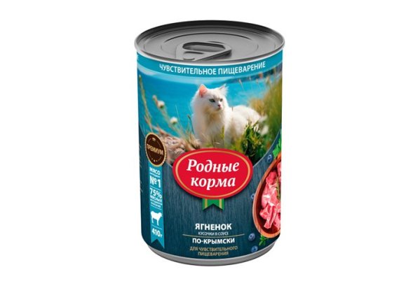 Родные Корма - Полнорационный консервированный корм для кошек, с ягненком кусочки в соусе по-крымски 410 гр