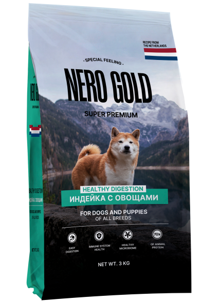 Nero Gold - супер-премиум- Сухой корм для собак и щенков всех возрастов, с мясом индейки и овощами