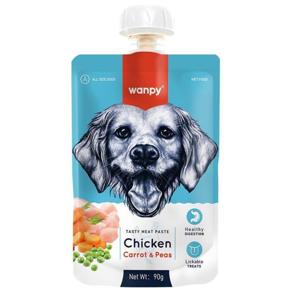 Wanpy Dog - Лакомство для собак, мясной мусс из курицы и моркови с горохом 90гр